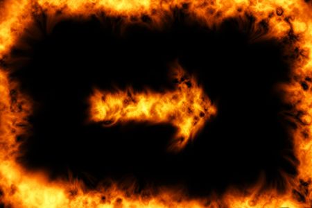 Burning frame with arrow on a black background