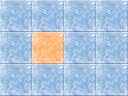 Blue ceramic tile with one orangeの写真素材