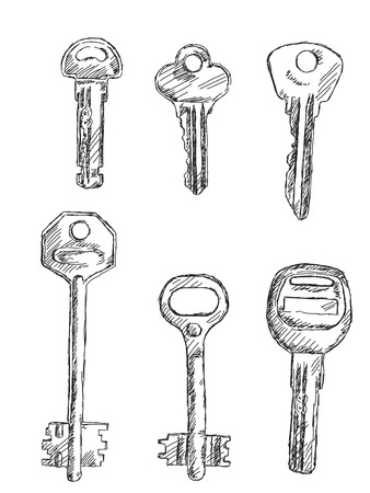 Hand drawn set of keys Vectorのイラスト素材