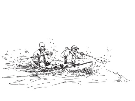 Vector sketch Summer sport canoe with two peopleのイラスト素材