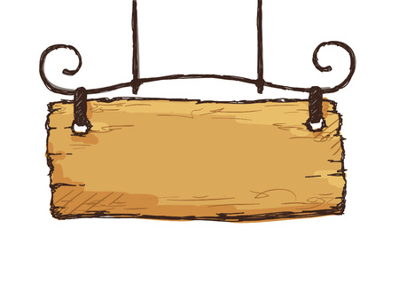 Vector sketch retro sign board wooden hanging on steel decorationのイラスト素材