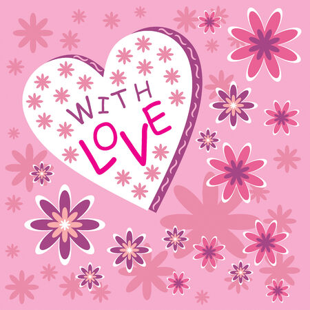 Card with the image of heart and flowersのイラスト素材