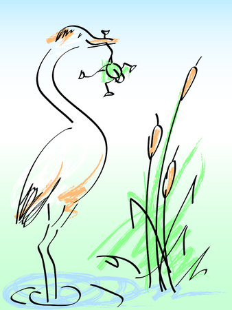 heron and frog. vector cartoonのイラスト素材