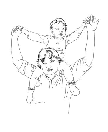 vector child and woman black lineのイラスト素材