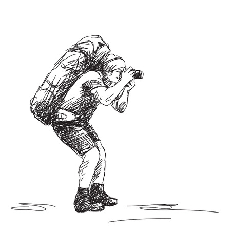 Sketch of photographer backpacker Vectorのイラスト素材