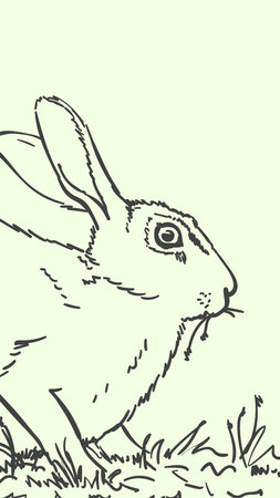 Rabbit eating grass Hand drawn illustration, Vector sketch of cute easter bunnyのイラスト素材