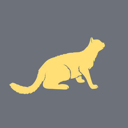 Cat furtively looking up, silhouette side view. Vector illustration in gray and yellow trendy colorsのイラスト素材