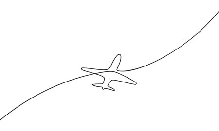 Airplane continuous one line drawing minimalist design vector illustration made of single line, aircraft flight simple outline sketch travel conceptのイラスト素材