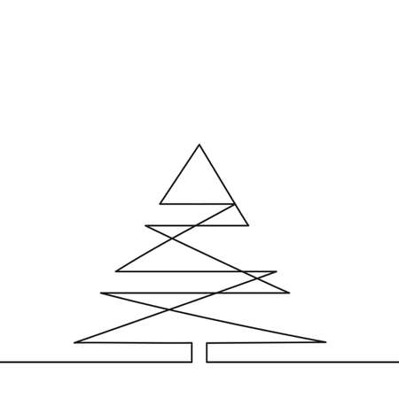 Continuous one line drawing of christmas tree geometric modern design, Black and white vector minimalist linear illustration made of single line, New Year conceptのイラスト素材