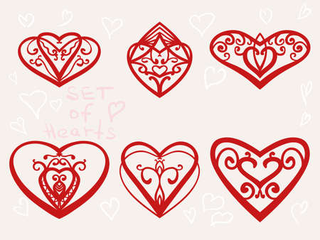 Ornamental hearts set, Isolated design element, Vector illustrationのイラスト素材