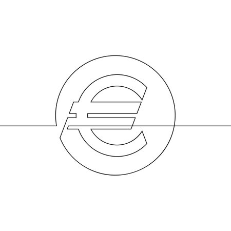 Continuous one line drawing of euro sign inside circle, Black and white vector minimalistic illustrationのイラスト素材