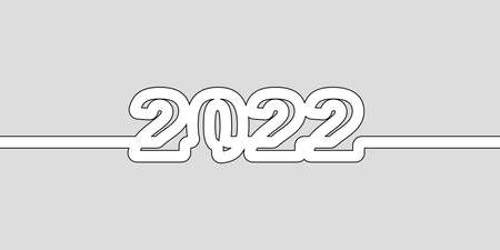 2022 year number, White bold single line drawing with thin black outline on gray background, 2022 design element Vector illustrationのイラスト素材