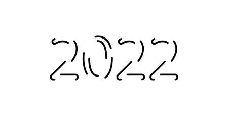 2022 new year number abstract line art, Design element of 2022 dashed outline, Vector illustration minimalist outline typographyのイラスト素材
