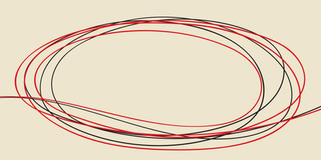 Oval frame place for text hand drawn scribble black and red ink one line drawing graffiti bubble circular shape for message or note design element, Vector illustrationのイラスト素材