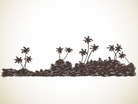Sketch of silhouette of palm trees, Hand drawn illustrationのイラスト素材