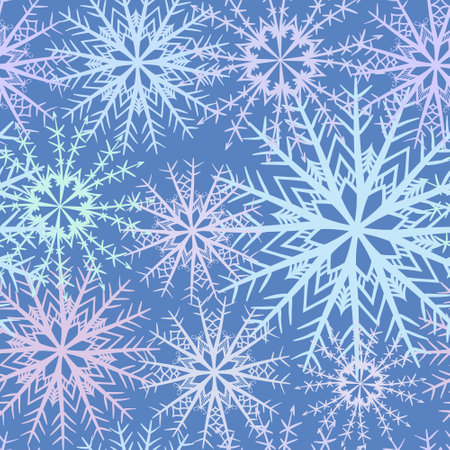 Seamless background decorative snowflakes on blueのイラスト素材
