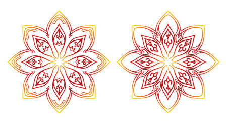 Round flower oriental pattern, Circular ornament design element setのイラスト素材