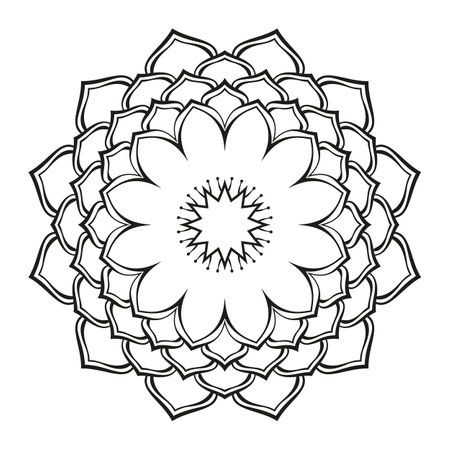 Round ornamental mandala lotus flower, Isolated design element for coloring book, print on T-shirt, textile, tattoo or any other decoration, Vector illustrationのイラスト素材