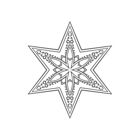 Six pointed star, Isolated design element Mandala for coloring book, Christmas decoration, tattooのイラスト素材