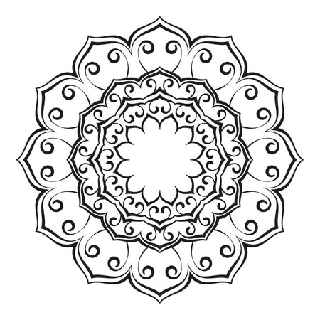 Round ornamental mandala lotus flower, Isolated design element for coloring book, print on T-shirt, textile, tattoo or any other decoration, Vector illustrationのイラスト素材