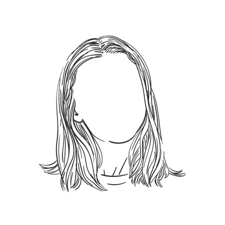 Vector sketch of woman's head with no face and long hair, Hand drawn illustration isolatedのイラスト素材