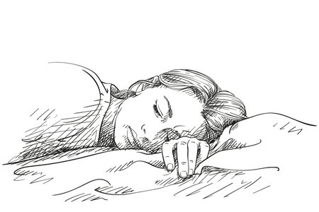 Sketch of young sleeping woman, Hand drawn vector illustrationのイラスト素材