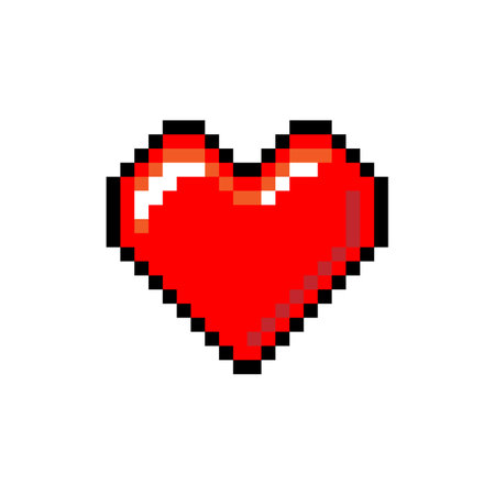 Red heart pixel art, Computer games graphics vector element isolated, Cute decoration for Valentine's day, wedding romantic love eventのイラスト素材