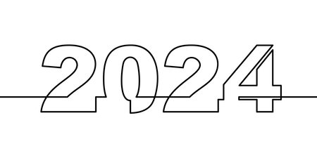 2024 year number continuous line art drawing simple single line 2024 vector illustration template for designのイラスト素材