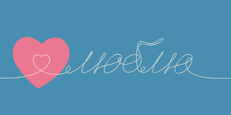 One pink heart and the word I Love written in Russian  by one continuous line, Vector minimalist...