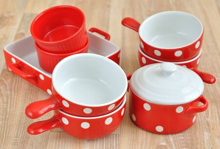 Various dishes of red potteryの写真素材
