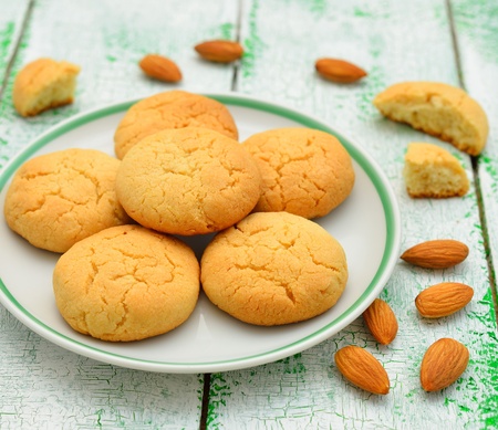 Almond cookies on a plateの写真素材