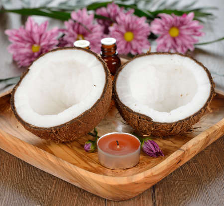 Coconut on a brown background