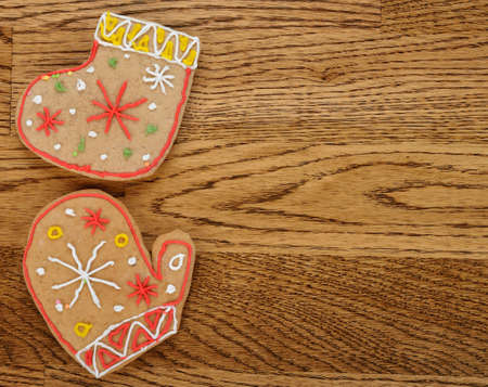Christmas cookies on a brown backgroundの写真素材