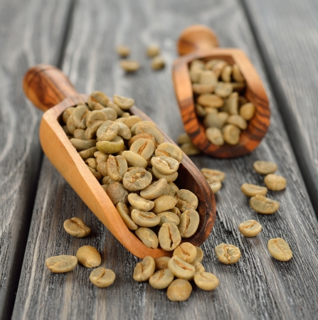 Green coffee on a gray backgroundの写真素材