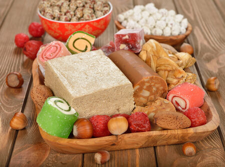 Turkish sweets on a brown background