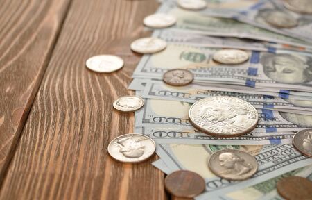 Various of coins and banknotes closeup