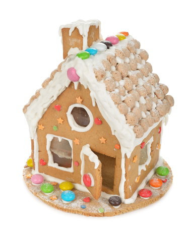 Christmas gingerbread house on a white backgroundの写真素材