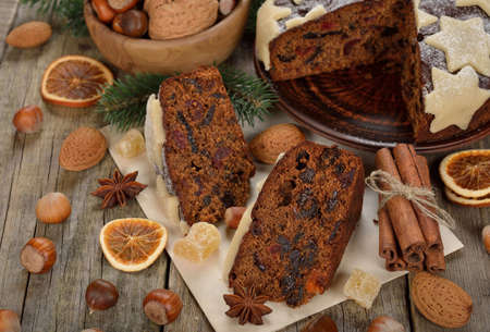 Slice of Christmas fruit cakeの写真素材