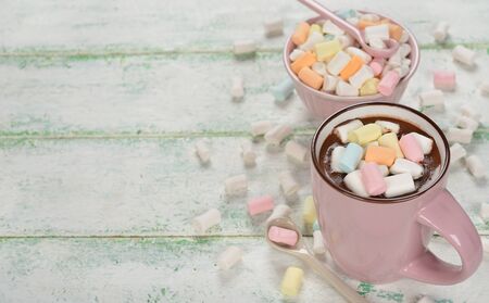 Hot chocolate with marshmallows on a white background