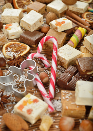 Christmas nougat on a brown backgroundの写真素材