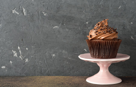 Chocolate cupcakes on a gray background