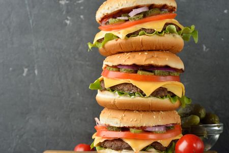 Cheeseburger on a gray backgroundの写真素材