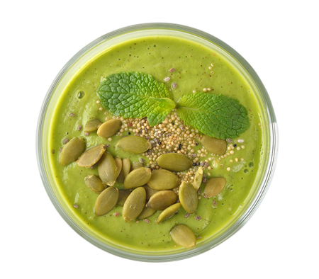 Dietary green smoothies isolated on white background, top viewの写真素材