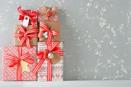 Different festive boxes on a gray background