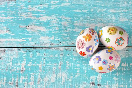 Colorful easter eggs on a blue background