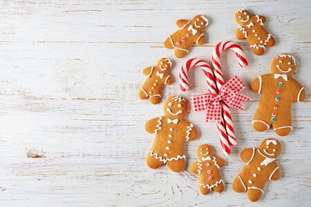 Various Christmas ginger cookies on a white background