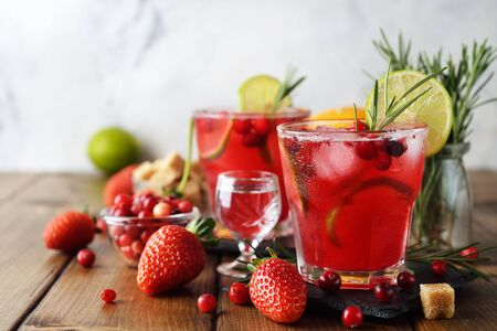 Cranberry cocktail with vodka on a brown backgroundの写真素材