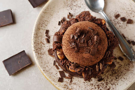 Chocolate cake on a gray backgroundの写真素材