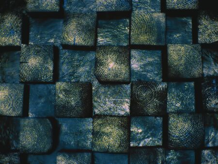 Halftone. Square pattern. Abstract vintage retro grunge old blue yellow and black squares.の写真素材