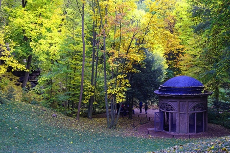 Uman, Sofiyivka, Cherkasy region, Ukraine.  Famous tourist place. Ukrainian landscape. National park, spring green leaves on treesの写真素材